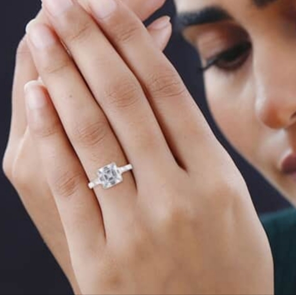 Assher Cut Lustro Stella Finest CZ Ring in Platinum over Sterling Silver Sz 9! - Picture 10 of 12